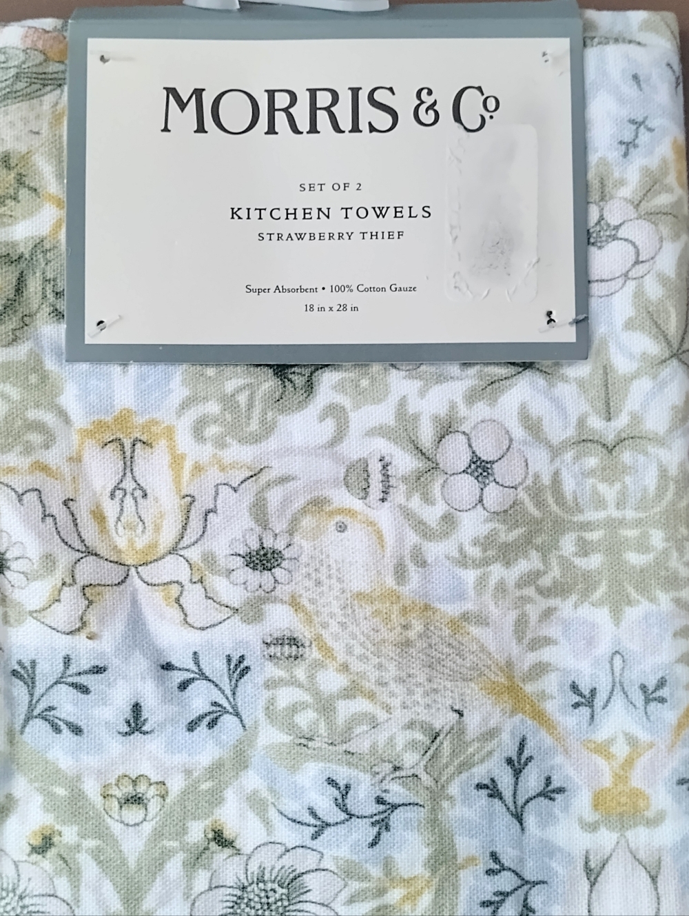 William Morris & Co 2pc Kitchen Towels STRAWBERRY THIEF Cotton Gauze